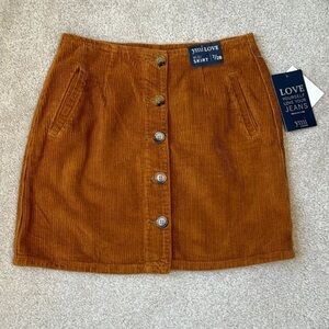 NWT YMI Brown Corduroy Skirt High Waisted Button Front Side Pockets Size 28